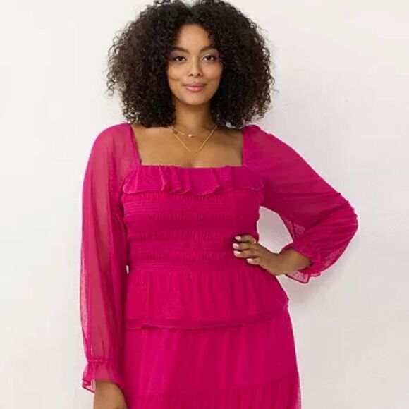 LC Lauren Conrad Tops - Lauren Conrad jersey pink smocked lace top size 2X